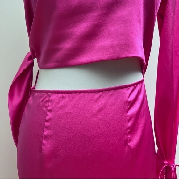 Silk Maison Hot Pink Silk Cut out Asymmetrical One Shoulder Midi Slip Dress NWT - Picture 12 of 16